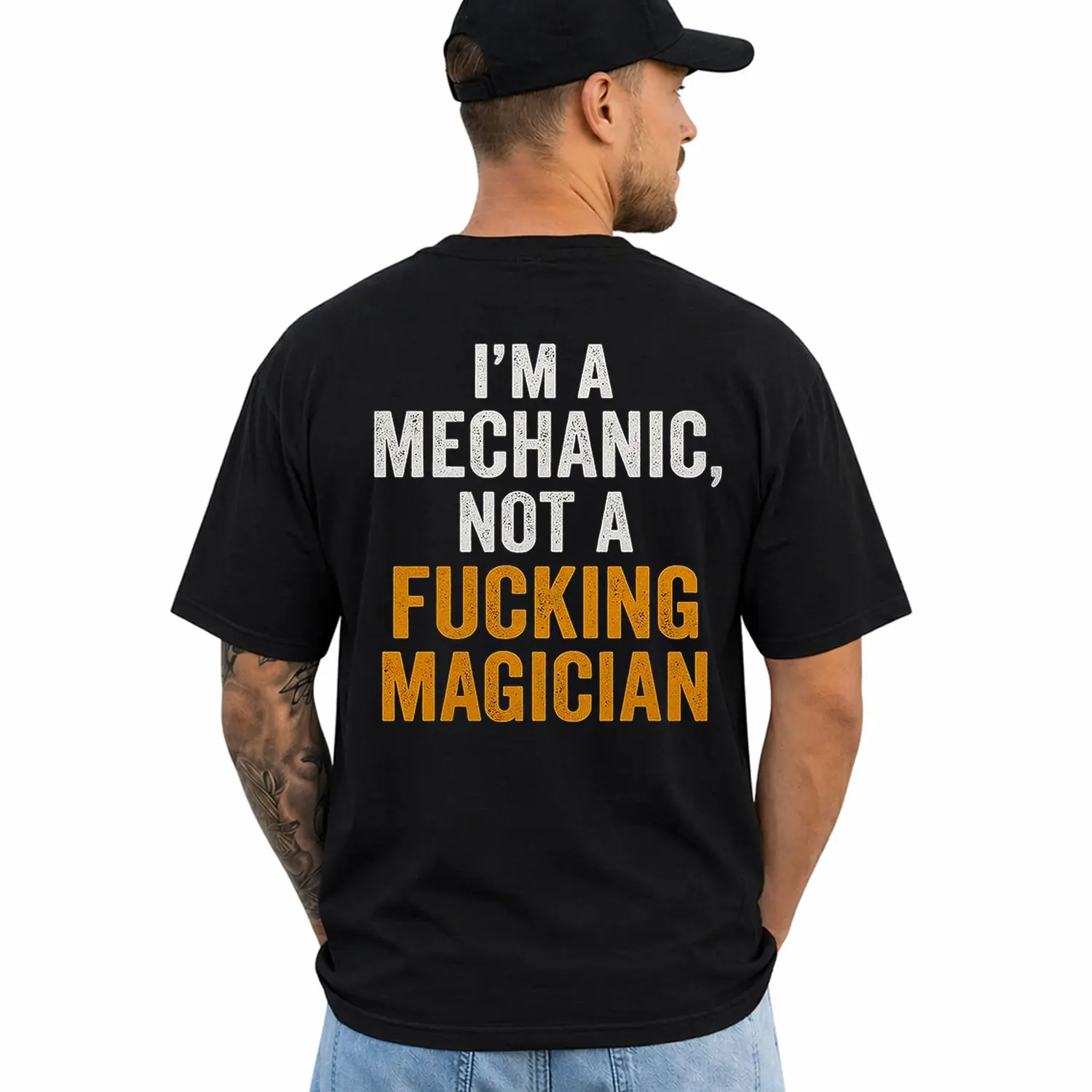 I'm A Mechanic Not A Magician Shirt, Funny Auto Mechanic Tee, Garage Worker Graphic T-Shirt, Car Repair Gift, Short Sleeve Printed Graphic Shirt, Daily Casual Cotton Womenswear