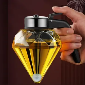 No-Drip Glass Honey Dispenser, Maple Syrup Dispenser for Syrup, Sugar, Sauces, Condiments, Diamond Shape (200ML)