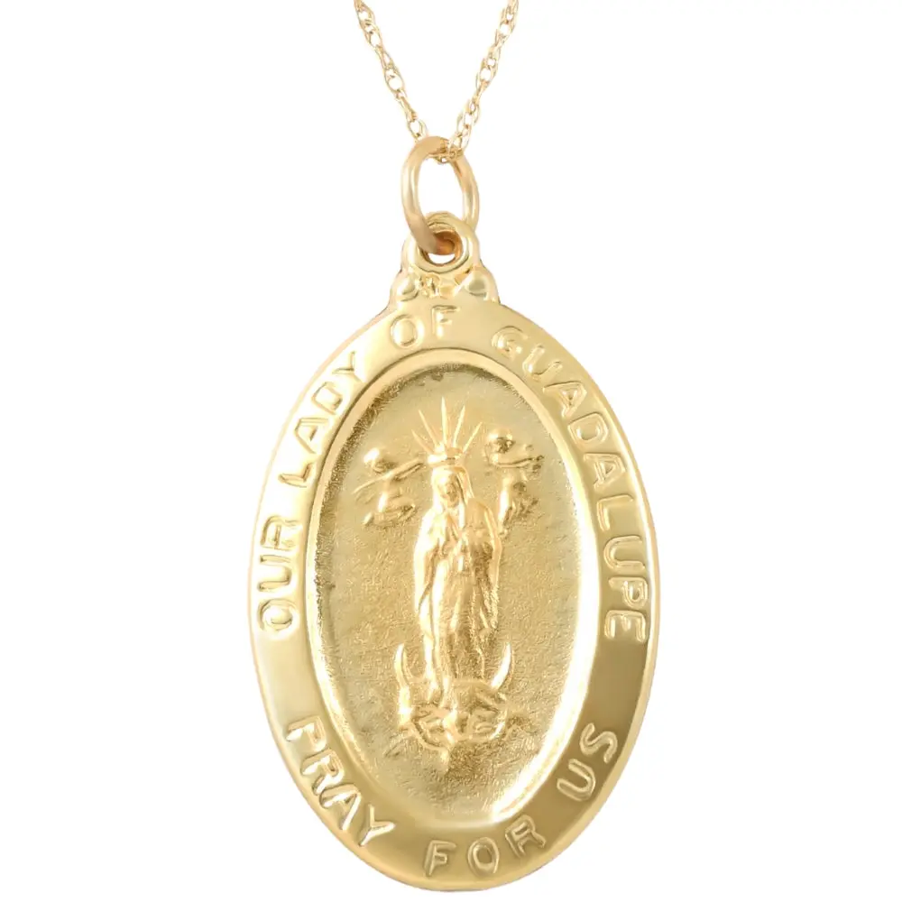 14k Yellow Gold Lady Of Guadalupe Medal Pendant  1" Tall 4 Grams