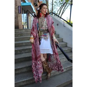 Paisley Longline Kimono Boho Women Cardigan w/ Tassel Open Front Hippie OS XL+