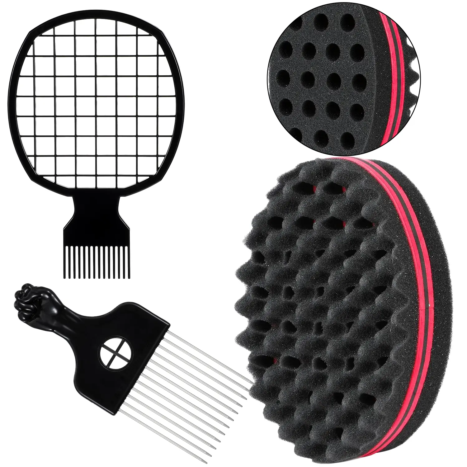 afro hair Twist Sponge Kit for Afro Curls, Curl Sponge with Freeform Hair Pick & Grid Comb, Dread Sponge Starter Set for Men, Natural Hair Styling Tools