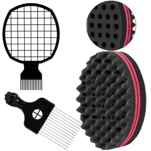 afro hair Twist Sponge Kit for Afro Curls, Curl Sponge with Freeform Hair Pick & Grid Comb, Dread Sponge Starter Set for Men, Natural Hair Styling Tools