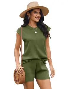 EKOUAER Summer Women's Knit Lounge Set 2 Piece Soft Loungewear Sweater Sets Casual Fit  Comfort