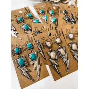 Metal Thunder Lightning Bolt w/ Color Stone Earrings
