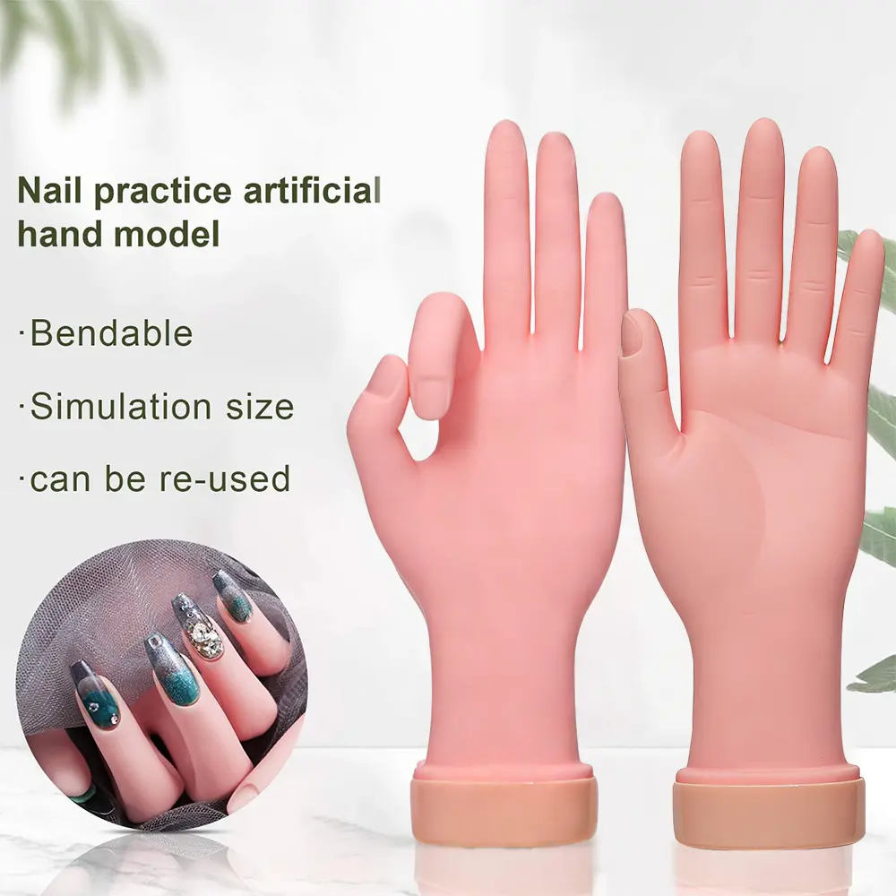Nail Training Hand Flexible Soft Practice Plastic Mannequin Hand Nails Tips Art Trainer Manicure Tool Bendable Simulation Size Reusable, Nail Art, Youth
