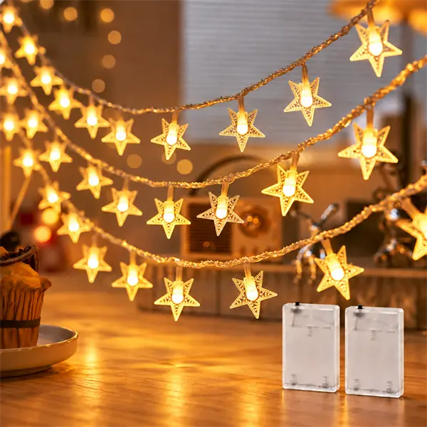 ANJAYLIA 2 Pack 20 LED Star String Lights, 10ft Battery Operated Fairy Lights, Warm White Battery Powered Twinkle Lights for Indoor Outdoor Bedroom Tent Dorm Room Patio Window Party Wedding Christmas Holiday Home Decor, No Outlet Needed, Easy to Hang
