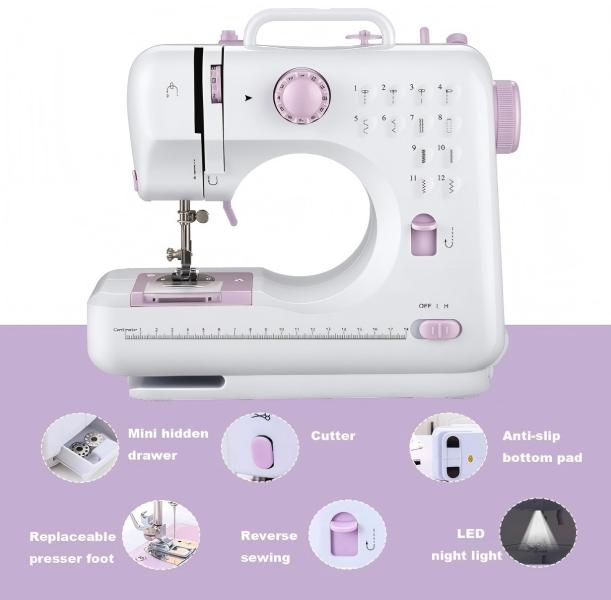 Mini Portable Sewing Machine | 12 Built-in Stitches | 2-Speed Foot Pedal | White | For Beginners Kids Home DIY | Multifunctional Hand Tool Accessory Mini Portable Sewing Machine | 12 Built-in Stitches | 2-Speed Foot Pedal | White | For Beginners Kids Home DIY | Multifunctional Hand Tool Accessory