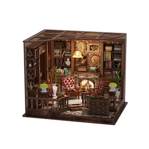 LED-Lit Vintage Left Bank Study Book Nook Build Kit, DIY Miniature House Diorama, 3D Wooden Puzzle Bookend, Dark Academia Aesthetic Shelf Decor, Handmade Craft Ornament, Unique Hobby Gift for Adults and Book Enthusiasts