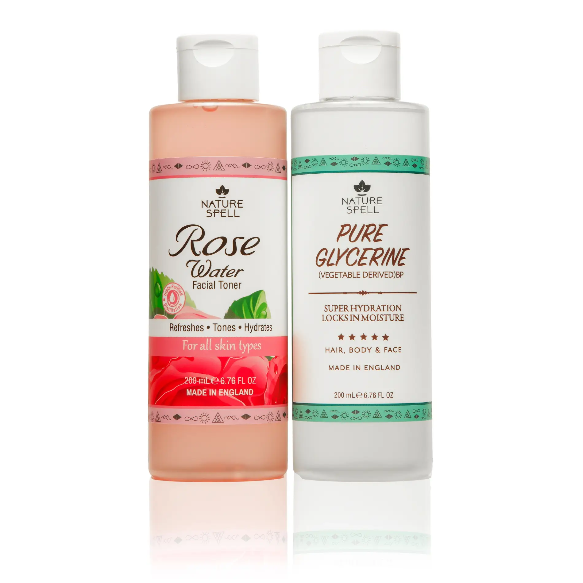 Nature Spell's Glass Skin Duo: Rose Water Toner & 100% Pure Glycerine 6.76 Fl Oz x2