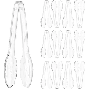 12 Pack 9 Inch Large Plastic Serving Tongs For Buffet - Plastic Serving Utensils For Hot And Cold Food - Disposable Serving Tongs For Parties, Holidays And Gatherings (Clear)