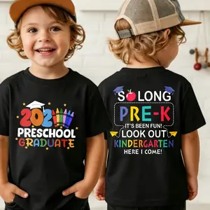 Preschool Graduate 2026 T-Shirt, So Long Pre-K Kindergarten Here I Come Tee, Cute Graduation Shirt for Boys Girls