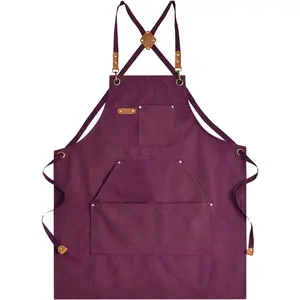 Canvas Aprons for Men Chef Apron, Work Apron with Large Pockets - 16oz Heavy Duty Cross Back, BBQ, Cooking