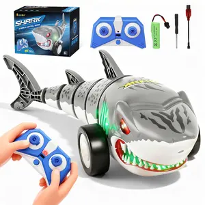 RC Shark Car Toy, Remote Control Shark with Swinging Tail, RC Car Toys, 360°Rolling Turns & Slides With LED Lights Cool Outdoor Toys