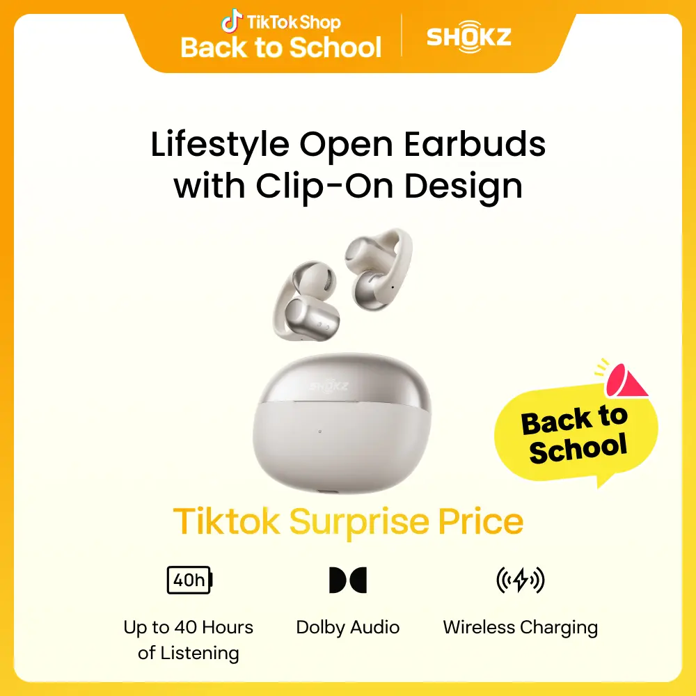 SHOKZ OpenDots ONE - Open-Ear Headphones - Wireless Bluetooth Earbuds with Microphone - Premium Dolby Audio - Water Resistant - Fast Charging - Up to 40 hrs Playtime