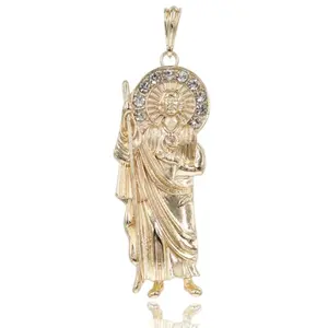 Cadena con Dije de San Judas Tadeo Small 2" Pendant - Joyeria Enchapada en Oro Laminado 14K Religious San Juditas St Jude Thaddeus Pendant with Miami Cuban Necklace 18" 4mm - Joyeria Religiosa