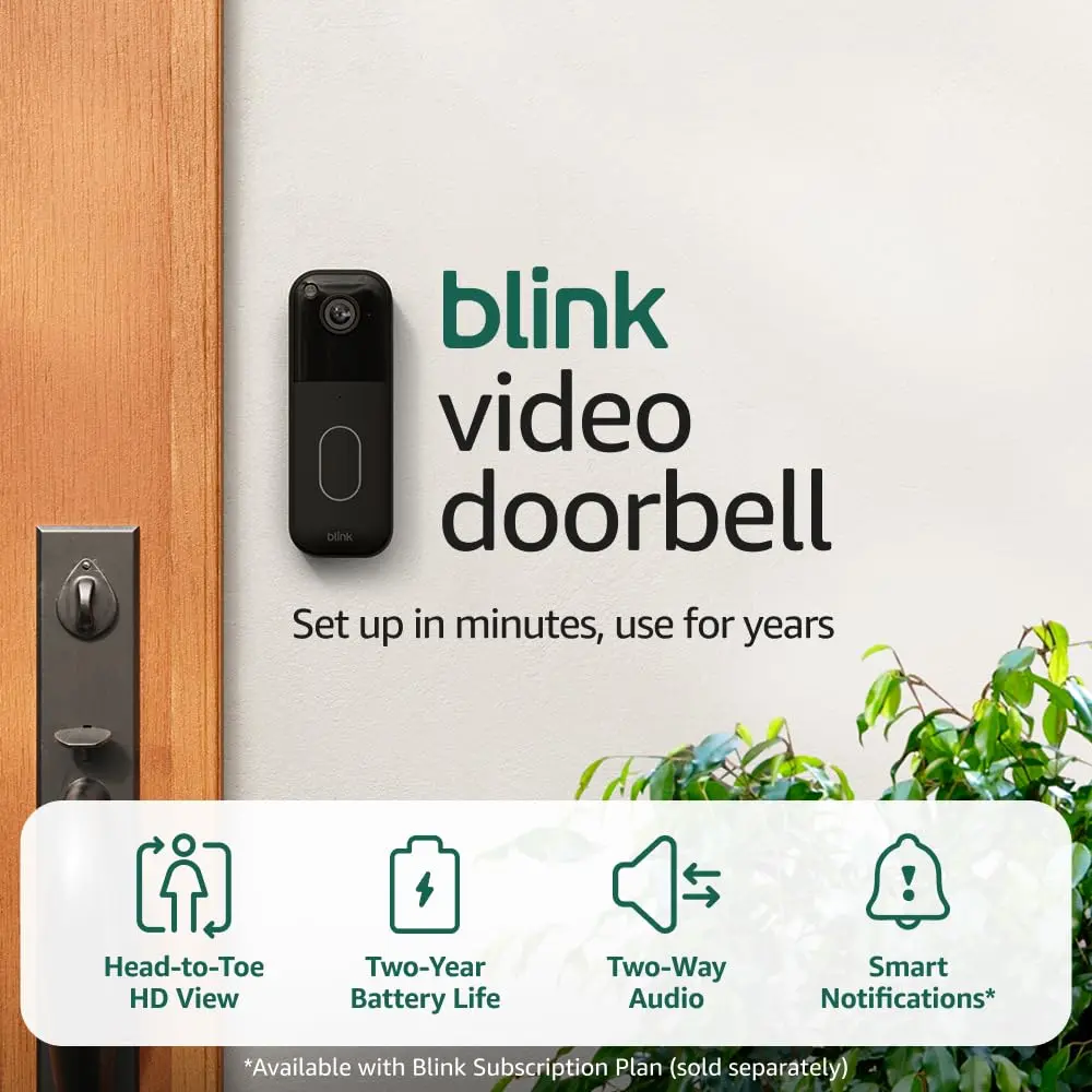 Blink Video Doorbell HD – Full View Security Camera, 2-Year Battery, Easy Setup, Sync Module Included, Smart Home Doorbell, Black Home Security for Live Video & Motion Alerts