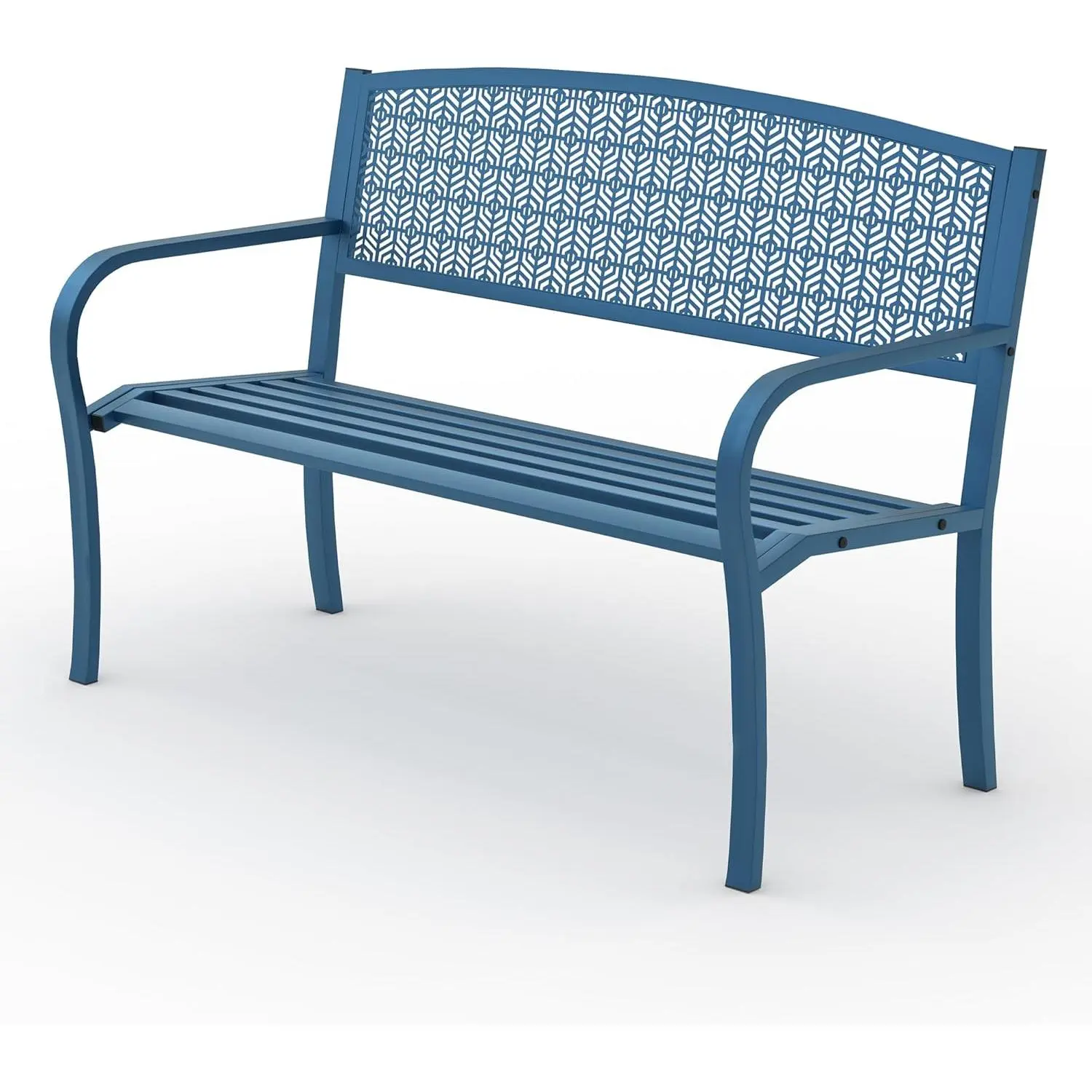 50" Outdoor Metal Garden Bench, Patio Steel Bench with Curved Backrest, Weather-Resistant Porch Bench for Yard, Park, Deck, Backyard