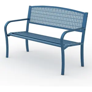 50" Outdoor Metal Garden Bench, Patio Steel Bench with Curved Backrest, Weather-Resistant Porch Bench for Yard, Park, Deck, Backyard