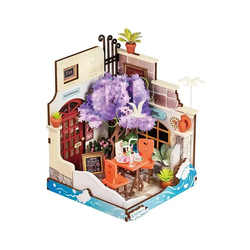 Robotime ROEDS039 Realism Theme Super Mini House Restaurant Set, DIY Hobby Home Decor Statue with Outdoor Seating