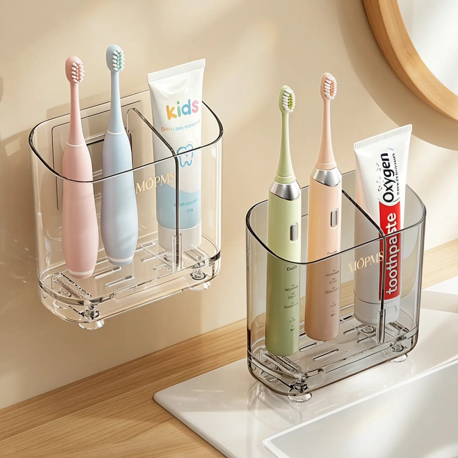 dust  proof  toothbrush  Buy 1 Get 1 Free Wall Mount Toothbrush Organizer, No Drill Divided Clear Toothbrush Holder with Drainage, Self Adhesive Bathroom Storage Rack for Electric & Kids Toothbrushes