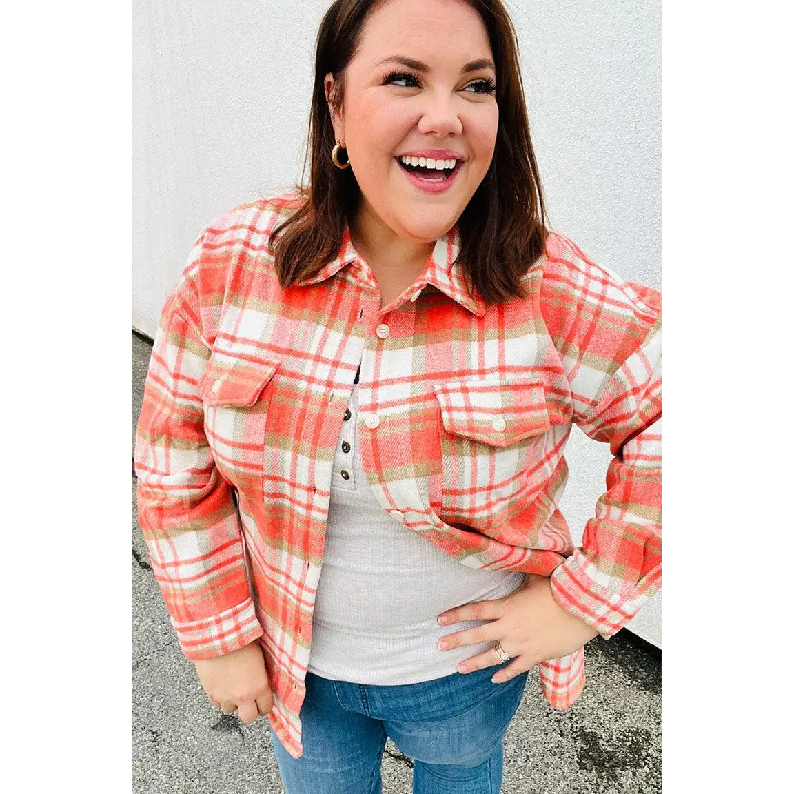 Layer Up Orange Plaid Flannel Button Down Shacket
