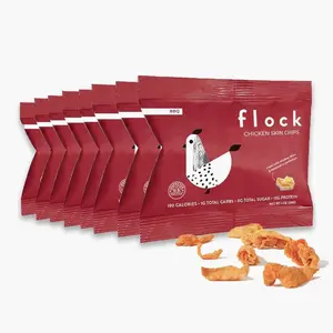 Flock Keto Chicken Skin Chips | BBQ Flavor | Low Carb, High Protein, Sugar Free, Gluten Free Fried Chicken Skins for People | (1oz) 8-Pack Crispy Flock Chips