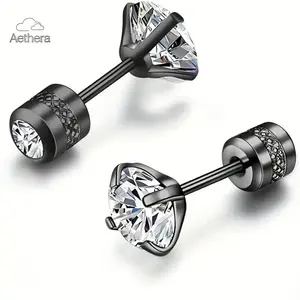 2026 New 2pcs 4mm White 5A Zirconia Earrings, Embossed Floral Pattern 18K Gold Plated 316L Stainless Steel Ear Needle, External Tooth Screw Design for Daily Party