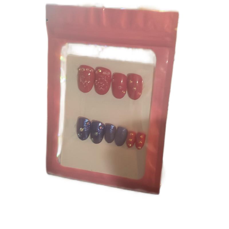 Kids Pink and Purple Acrylic Nails with Sticky Tabs for Easy Application and Stylish Look