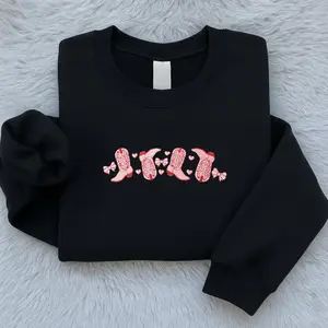 Embroidered Valentine Day Boots With Bows And Hearts Sweatshirt, Hoodie, Machine Embroidery Design File