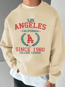 Los Angeles Retro College Graphic Sweatshirt, Fitted Round Neck Design, Perfect for Fall & Winter Casual Wear, Trending La Style