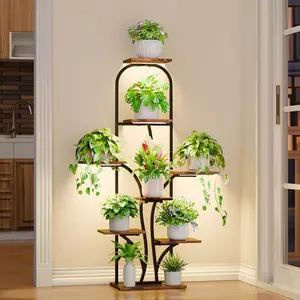 Plant Stand Indoor with Grow Lights, 8 Tiered Indoor Plant Shelf, 51'' Corner Metal Plant Stands for Multiple Plants, Tree-Shaped Arch Plant Holder Rack, Flower Stands for Patio Living Room Home Decor