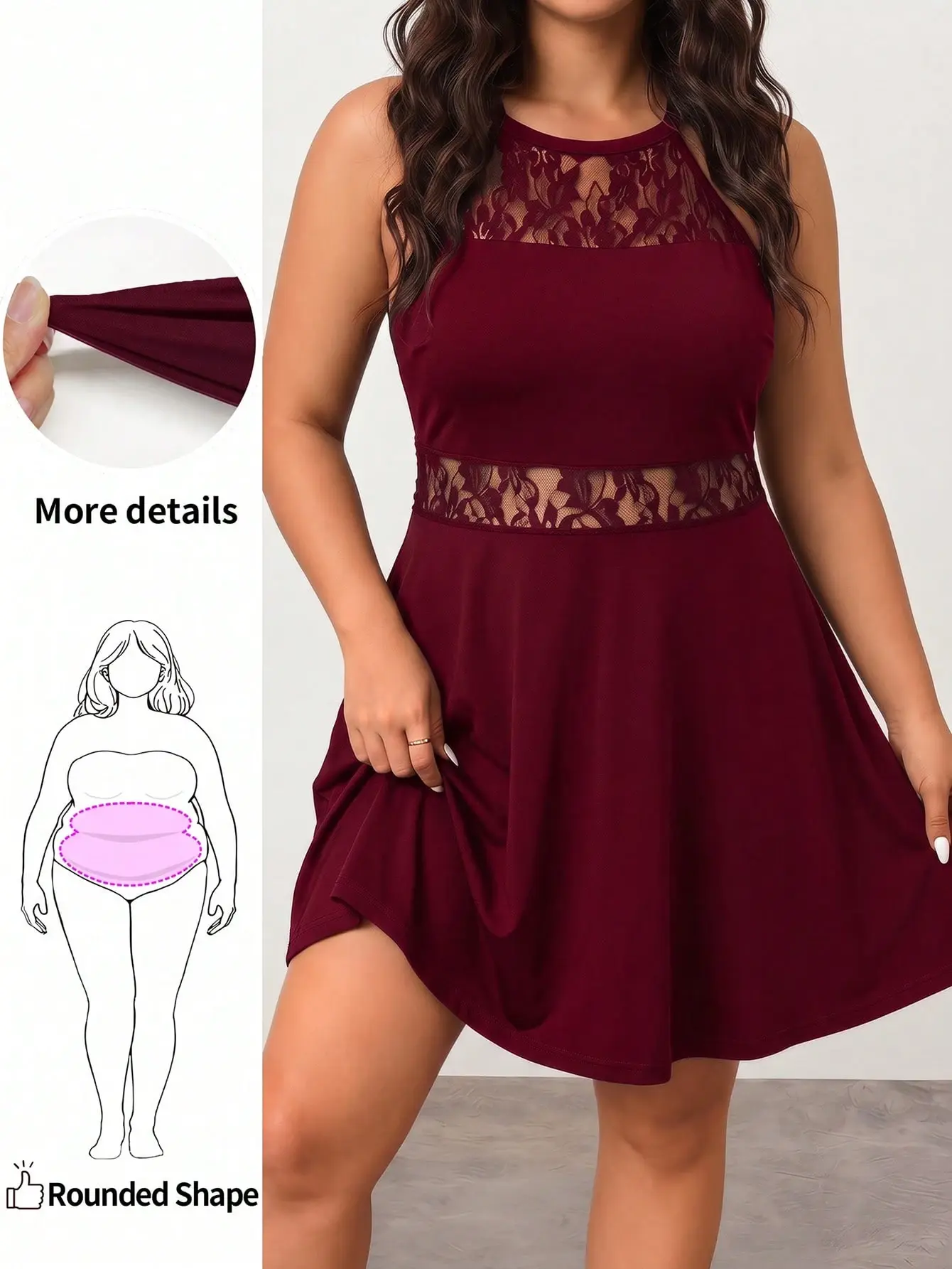 VYNCE Plus Size Work Dress Elegant Lace Short Sophisticated Afternoon Tea High-End Business Casual Professional Office Formal