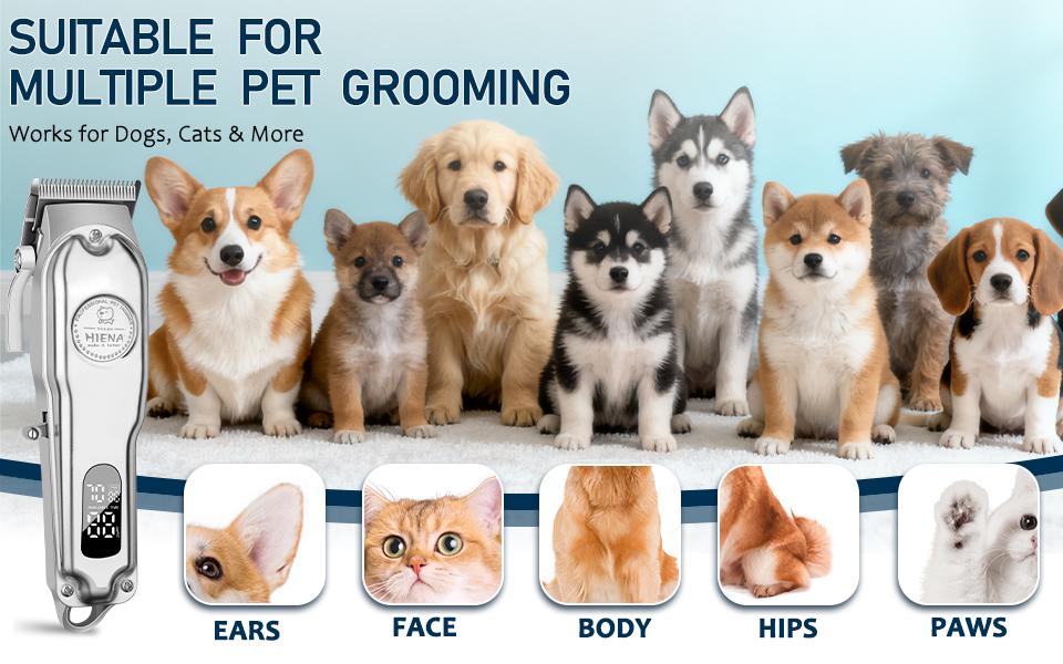 High-power pet hair clipper, grooming trimmer for dogs & cats. Low noise & no hair jamming, comes with guide combs & full accessories.