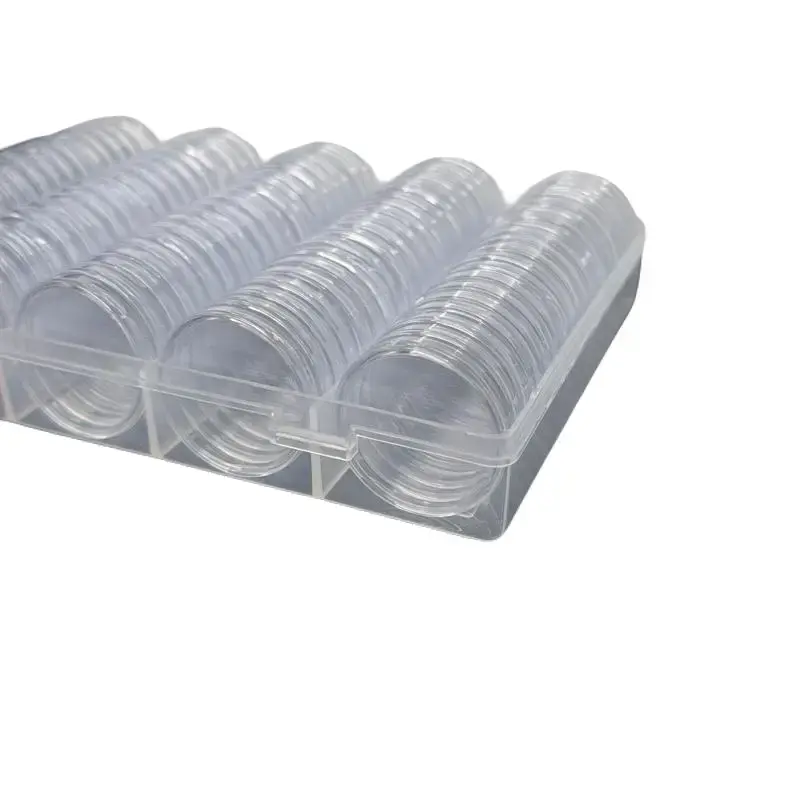 Airtight Round Plastic Storage Box Set - Stackable Home Organizer, Collectibles Storage & Display Container for 100 Coins, Modern Home Supplies