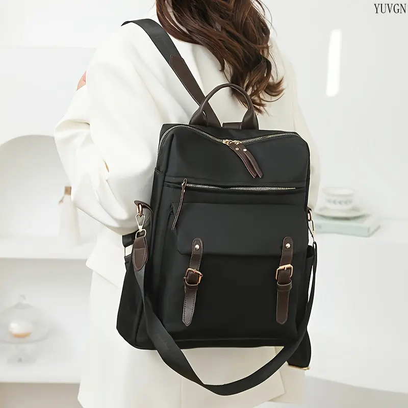 Unisex Plain Convertible Backpack for School, High-Capacity Multi-Function Anti-Theft Bag with Padded Back for Work & Commute