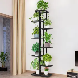 8-Tier Metal Plant Stand for Garage Storage – Vertical Multi-Layer Tall Flower Pot Holder, Space-Saving Corner Display Rack for 9 Pots, Indoor/Outdoor Organizer for Living Room, Balcony, Garden