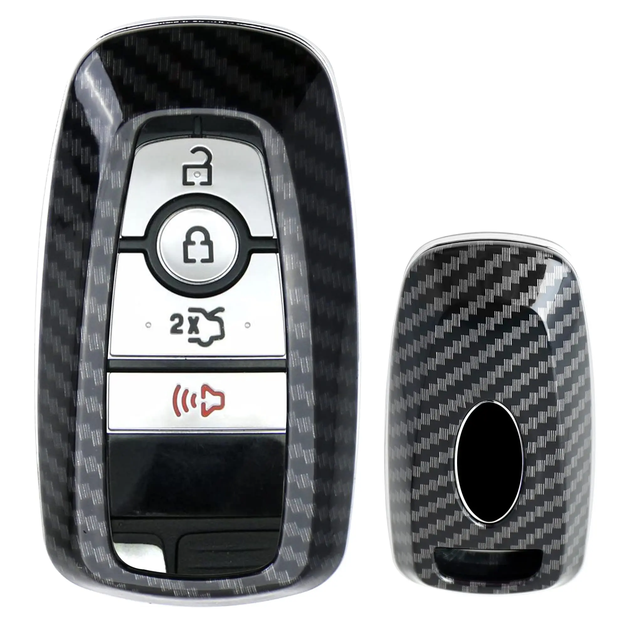 iJDMTOY Exact Fit Black Glossy Carbon Fiber Finish Key Fob Shell For Ford 2018-up Mustang F150 F250 Explorer Expedition Keyless Smart Key