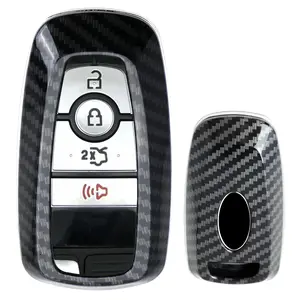 iJDMTOY Exact Fit Black Glossy Carbon Fiber Finish Key Fob Shell For Ford 2018-up Mustang F150 F250 Explorer Expedition Keyless Smart Key