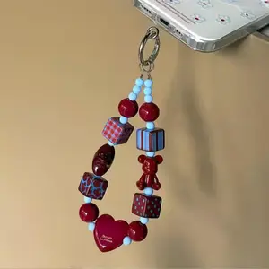 Ins-style Wine Red Bear Heart Phone Pendant | Camera Bag Pendant, Keychain Pendant, High-End Hanging Ornament, Made of TPU