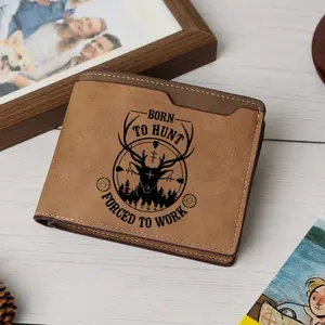 BORN TO HUNT Camo Deer Leather Wallet,  Hunting Style Outdoor Wallet for Men,Hunting Camo Deer Wallet,  Rugged Outdoor Style Men’s Wallet