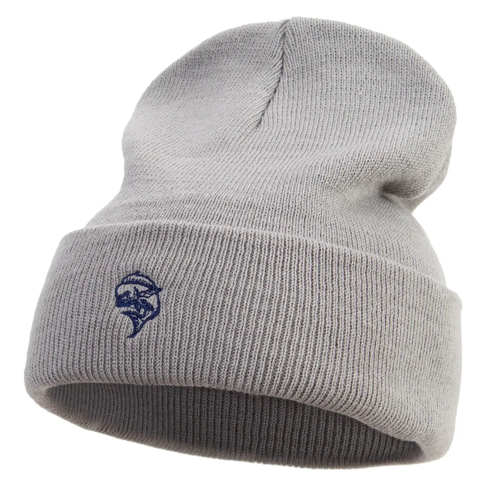 Jumping Fish Icon Embroidered 12 inch Acrylic Cuffed Long Beanie