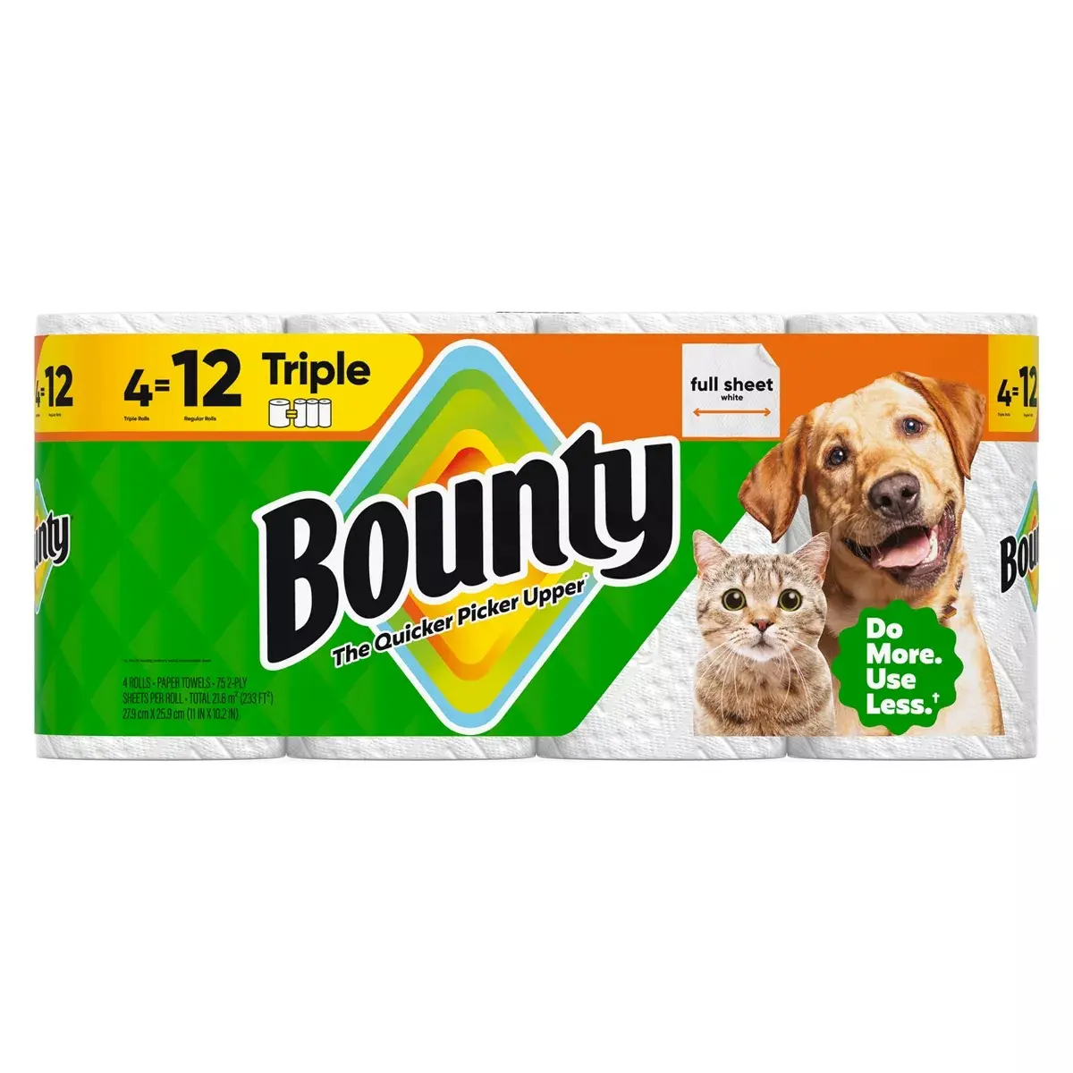 Bounty Full Sheet Paper Towels - 4 Triple Rolls - 2-Ply - 75 Sheets