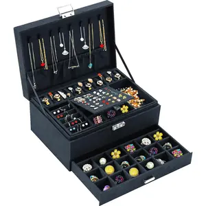 Jewelry Boxes for Women Black Velvet Jewelry Organizer with Lock,Teen Jewelry Organizers and Storage Earring and Necklace Holder Organizer Box Womens Jewelry Box for Necklaces Earrings Rings Bracelets