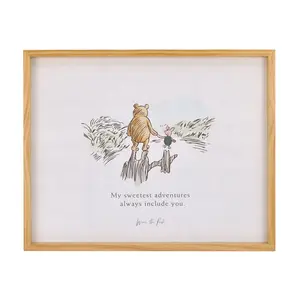 Winnie the Pooh - Classic Pooh "My Sweetest Adventures Always Include You" with Piglet Natural Pine Wood Framed Art Canvas Wall Décor