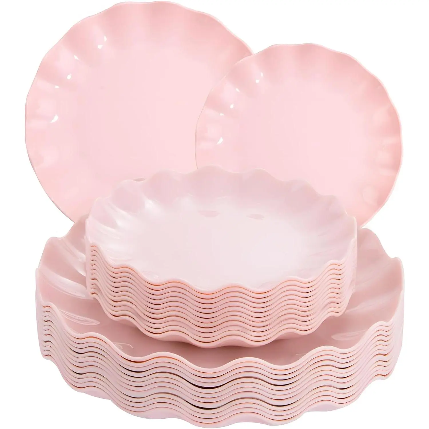 LIYH 24pcs Pink Plates Reusable, Pink Plastic Plates Durable and Microwave Dishwasher Safe, Baby Shower Plates, Light Weight Daisy Plastic Plates for Wedding Party Birthday
