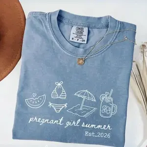 Comfort Colors Pregnant Girl Summer T-Shirt Cute Beach Maternity Tee Mom To Be Gift Summer Baby Shower Pregnancy Announcement Mom To Be Gift maternity Tshirt- HnhDessign Clothing
