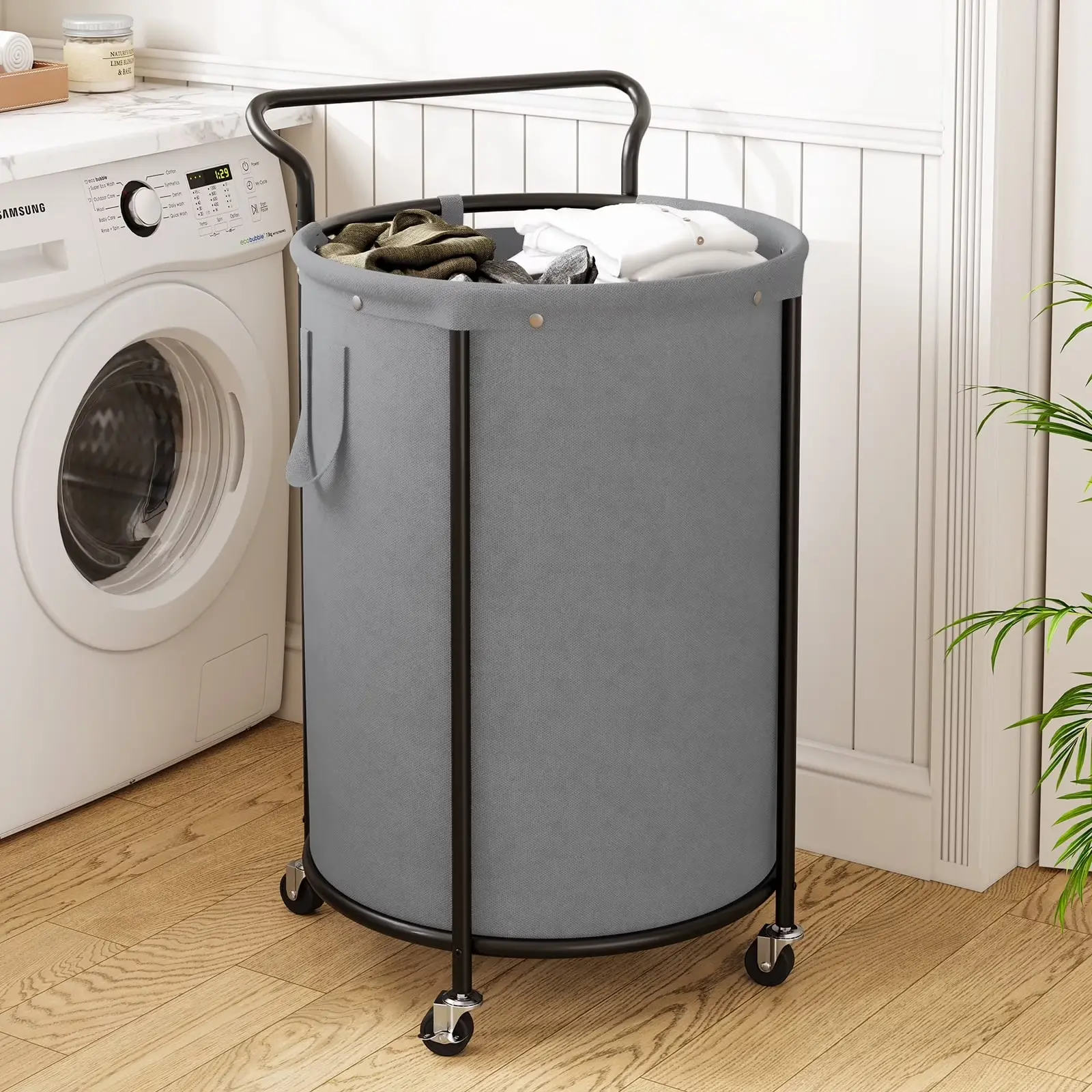160L Rolling Laundry Hamper with Wheels Removable Laundry Bag Steel Frame for Bedroom Dorm Laundry Room Black