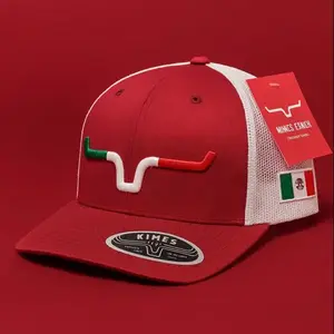 Kimes Ranch Mexico Flag Trucker Cap - Bull Horn Embroidered Snapback, Red-Black Western Mesh Baseball Hat for Men, Women