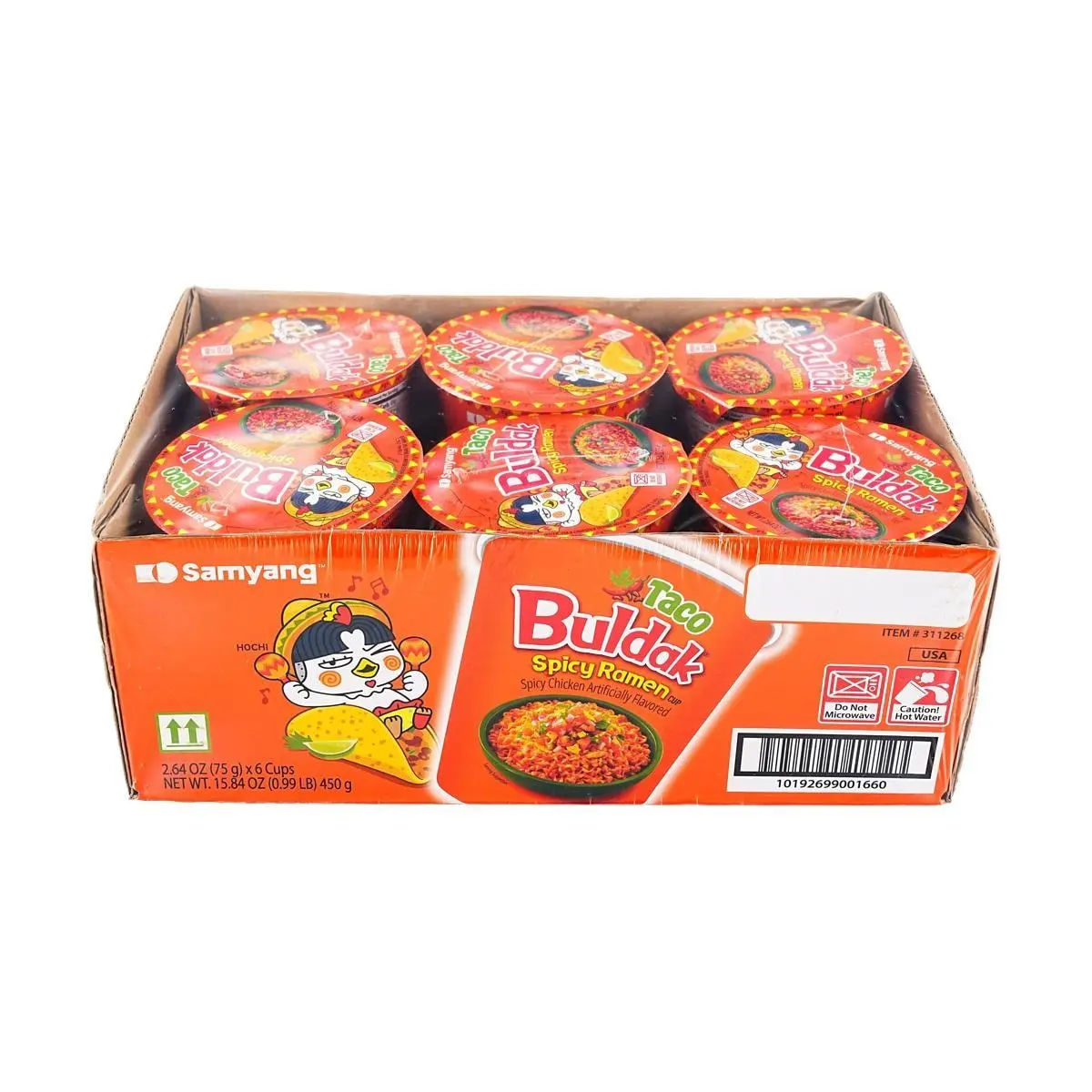 Samyang Buldak Ramen Taco Flavor Cup Noodles 75g x 6 Pack - Spicy Korean Instant Noodles