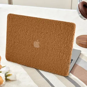 Compatible with MacBook Air 13 inch Case,2018-2020Release(A2337 M1 A2179 A1932) with Touch ID & 2 Pack Keyboard Protectors,Faux  Plush Design Laptop Hard Shell(Brown Plush)